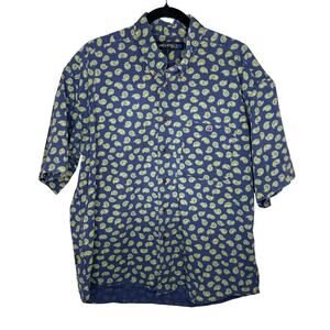 Architect‎ Traditional Fit Paisley Shirt L Short Sleeve Blue Yellow Cotton L